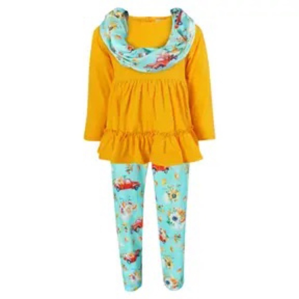 Toddler Little Girls Watercolor Fall Pumpkin Patch Scarf Outfit